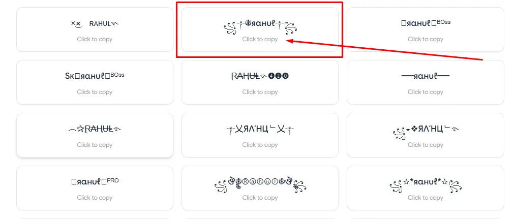 Copy Free Fire stylish name